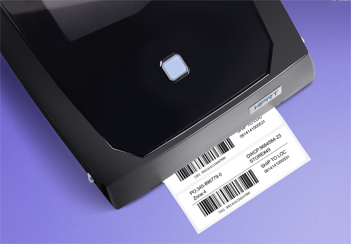 A label being printed from a imprimantă de coduri de bare