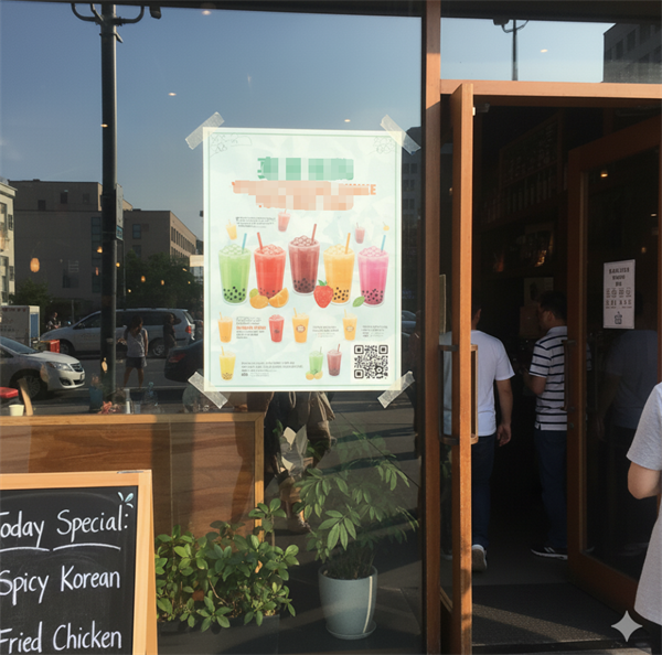 Codul QR pe un poster promoțional la intrarea magazinului